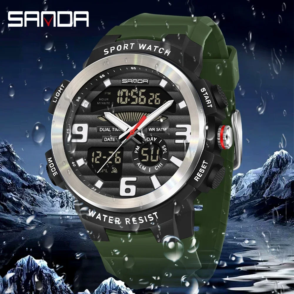 Rubber Strap Diver - Montre multifonction SANDA pour homme, double