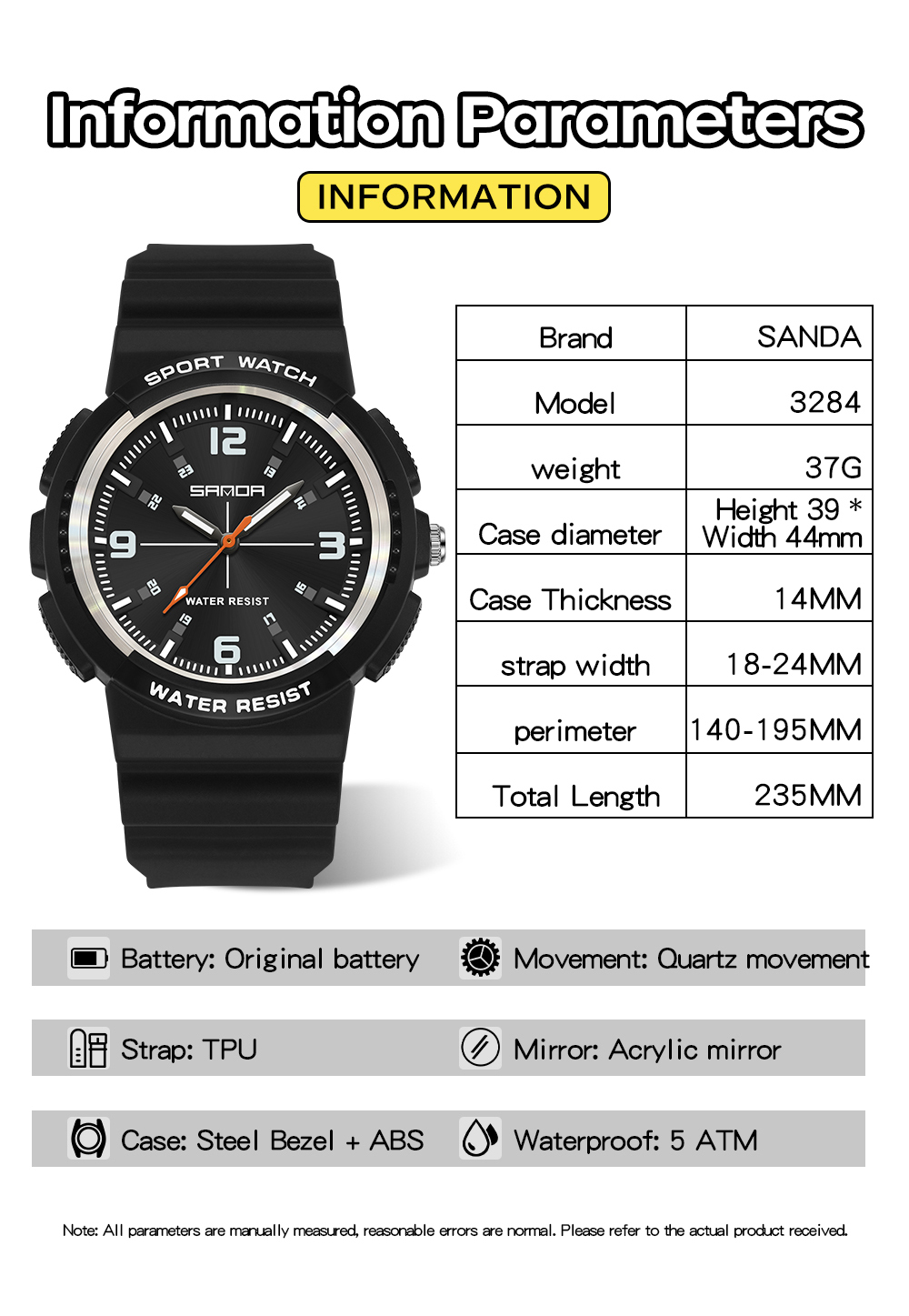 Montre à quartz SANDA New 3284 - Rubber Strap Diver avis et prix