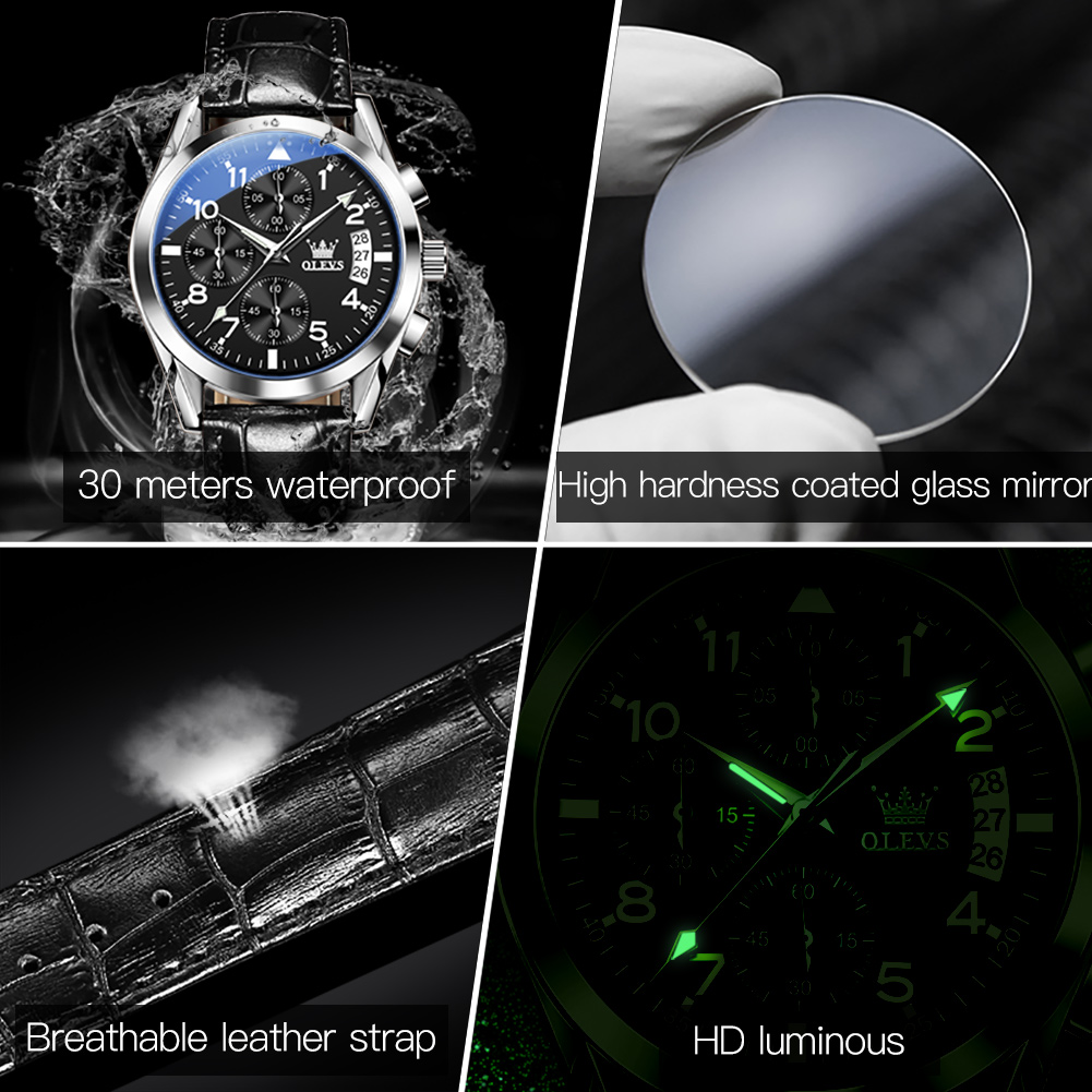 OLEVS montre à Quartz pour hom - Leather Watch Band Men avis et prix