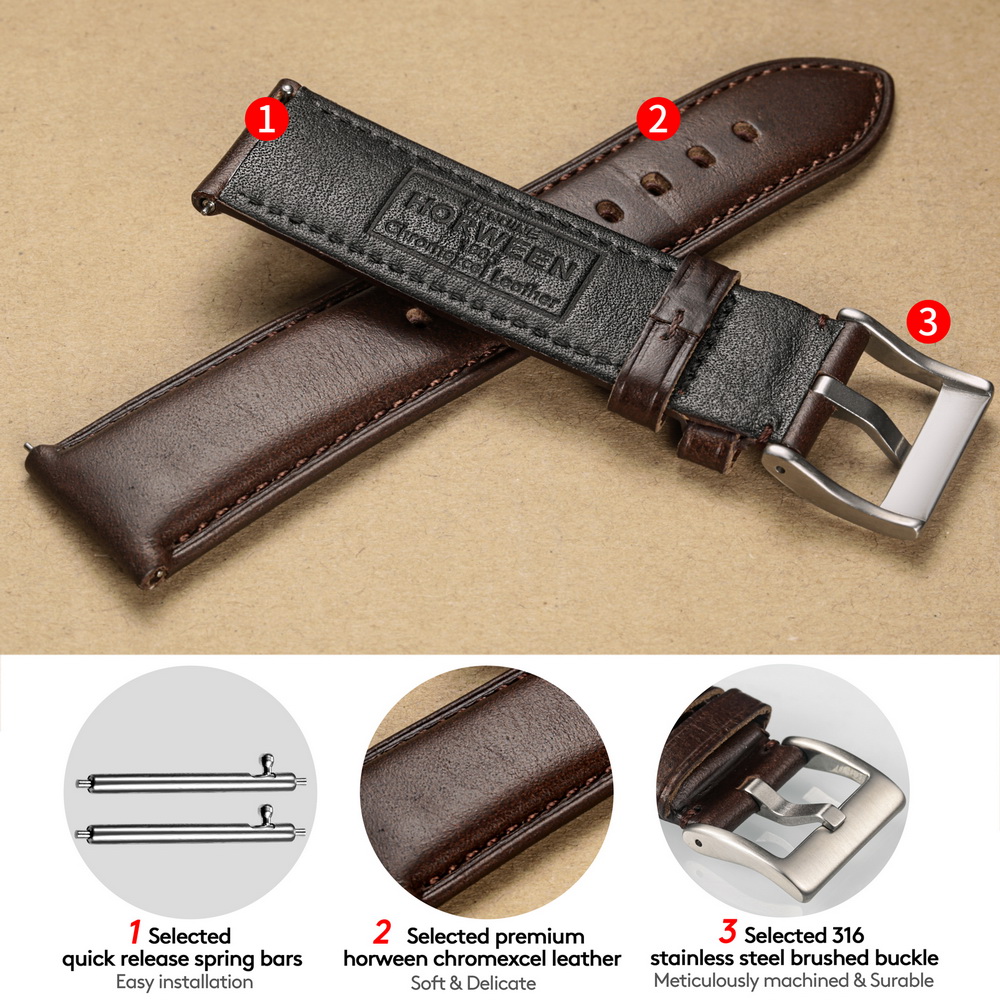 Bracelets de montre Hemsut en  - Leather Strap Quick Release avis et prix