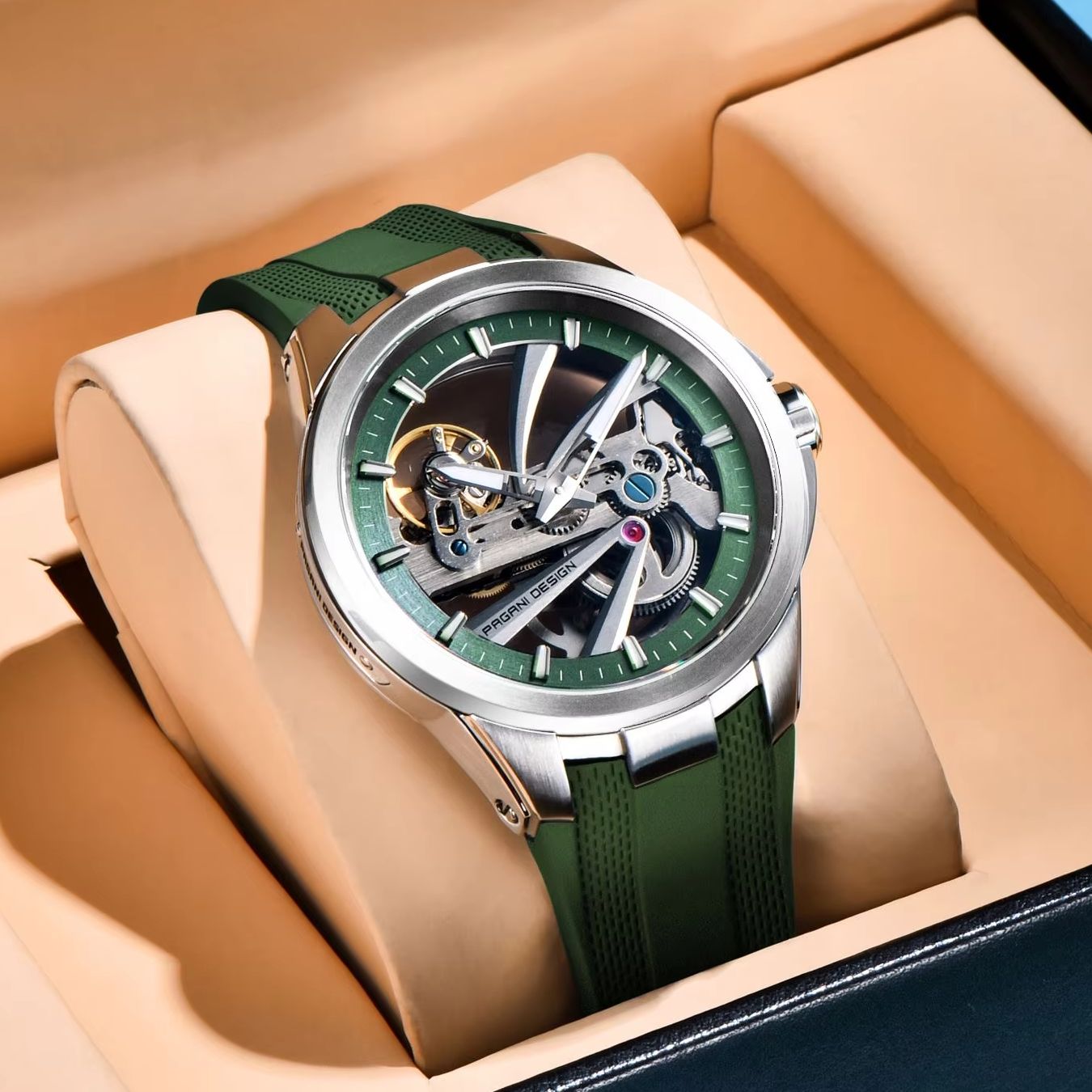 Montre mécanique Green Skeleto - Rubber Strap Diver avis et prix